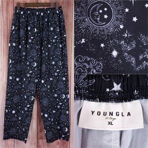 YoungLA Pants Mens XL 217 Ugly A** Loose Fit Black Night Sky Graphic Drawstring